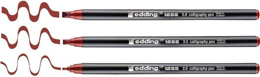 edding 1255 calligraphy pen - crimson lake - 3 pens - calligraphy nib 2 - 5 mm - fibre pens for paper, wood, terracotta, canvas - hand lettering, bullet journals, thank you cards, calligraphy books