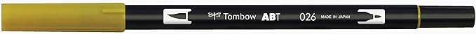 Tombow 56503 Dual Brush Pen Art Marker, 026 - Yellow Gold, 1 Pack. Blendable, Brush & Fine Tip Marker