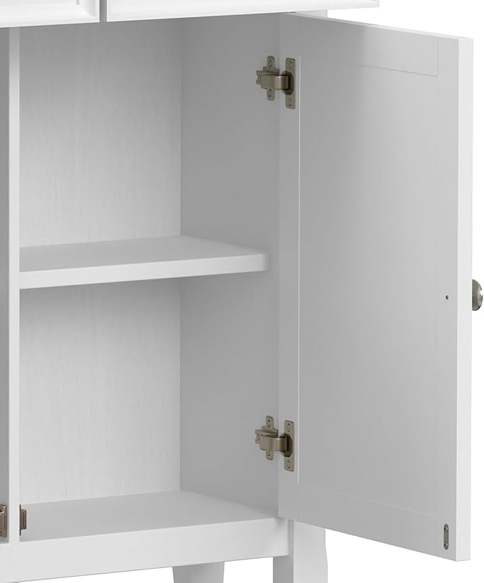 SIMPLIHOME Amherst 36-inch Wide Transitional-Style Storage Cabinet in White with Drawers and Adjustable Shelves for Entryway or Living Room