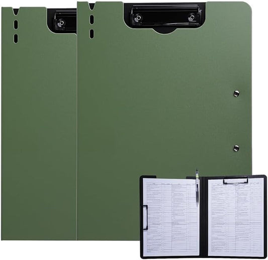 Clipboard Folder, 2 Pcs A4 Foldable Clipboard with Horizontal and Vertical Double Metal Clips, 360 Degree Foldable Binder Clipboards with Pen Holder, File Cover Work Folder Clipboards, Green