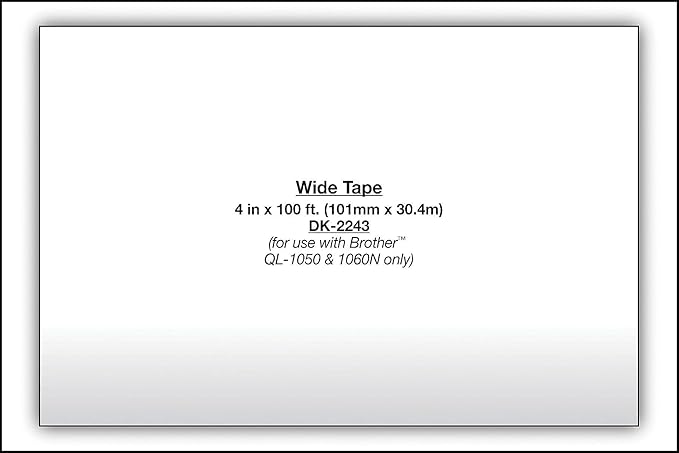 Brother Genuine DK-2243 Continuous Length Black on White Paper Tape for Brother QL Label Printers, 4" x 100' (101mm x 30.4M), 1 Roll per Box, DK2243