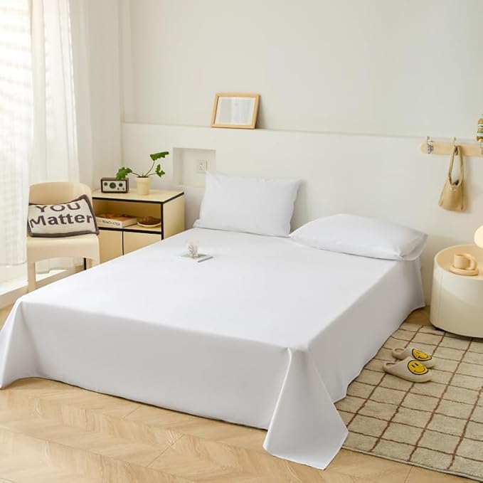 WenBags Lightweight Waterproof Flat Sheet 70 * 90 Inches Queen Size-Mattress Protector for Bed & Couch, Pet Hair Resistant Cover Ideal for Dogs & Cats, Perfect for Hotels & Hospitals (White)