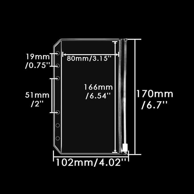12PCS A6 Clear Zipper Binder Pockets - 6 Holes Pouches Bag for Loose-Leaf Journal Budget Filing