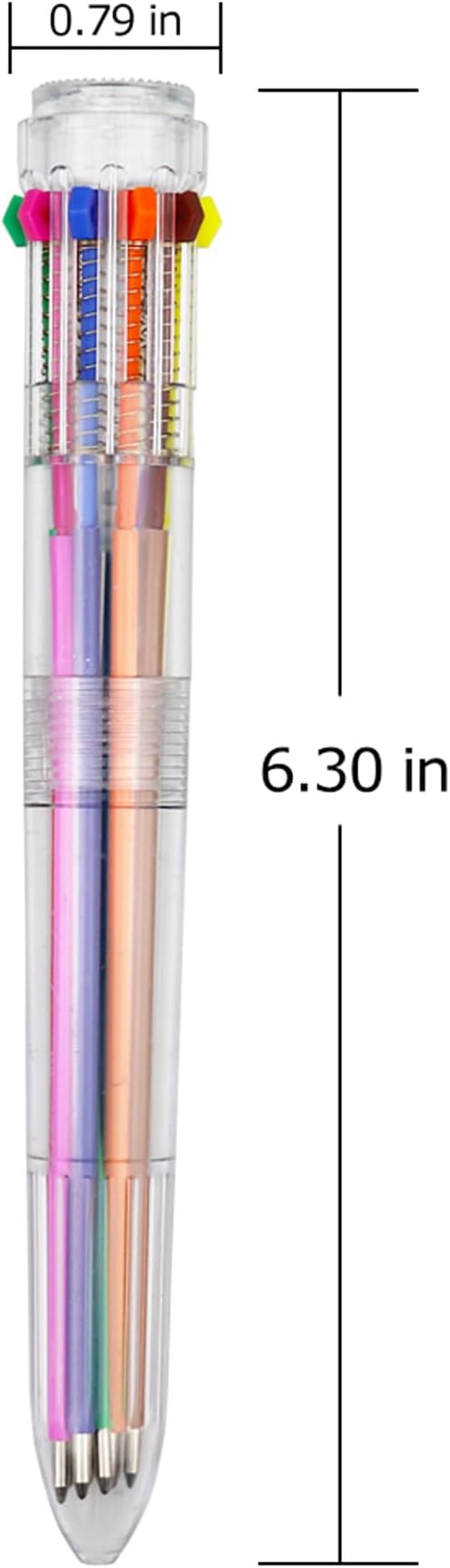 HeTaoCat Multicolor Pens 1 Pack 0.5mm 10-in-1 Retractable Ballpoint Pens - 10 Colors Transparent Barrel Ballpoint Pen for Office Supplies (Multicolor)