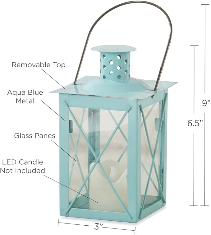 Kate Aspen Medium Decorative Lanterns - Set of 24 - Luminous Blue Metal Lantern Tealight Candle Holders Centerpieces for Wedding, Home Decor and Party - 6.3" H (8.9" H with Handle)
