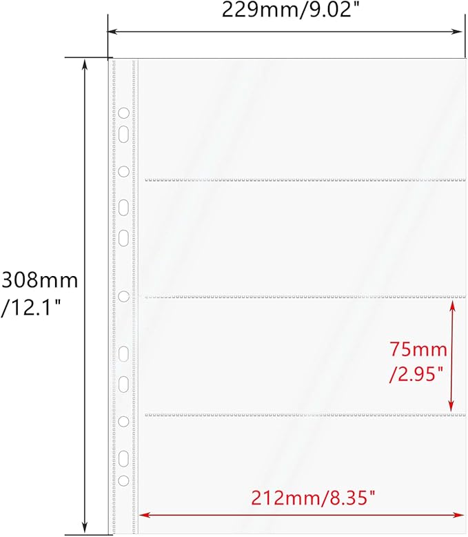 Mogoostry A4 Clear Sheet Protectors 4 Pocket Binder Sleeves 20 Sheets 11 Holes Side Open Banknote Protector Currency Collection Page Protector
