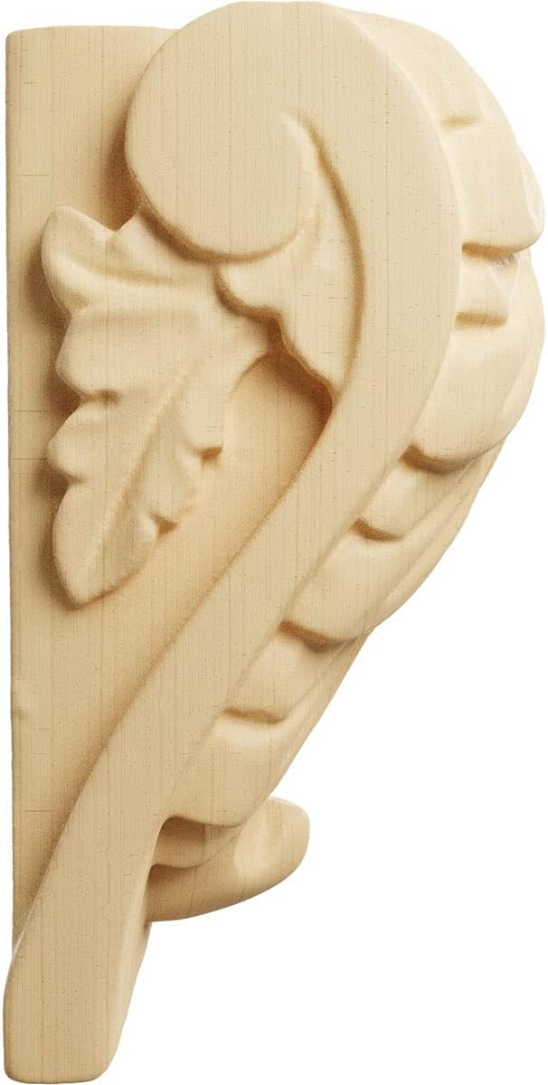 Ekena Millwork CORW01X01X03BAMA Mini Acanthus Leaf Block Wood Corbels, 1 3/4"W x 1 1/2"D x 3"H, Maple