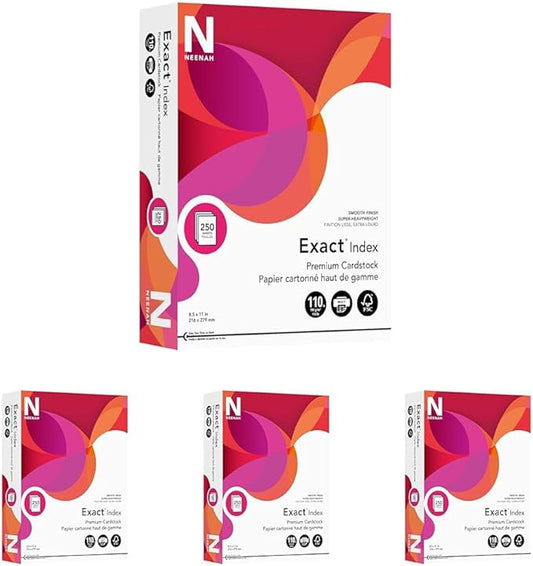 Neenah Exact 30% Recycled Extra-Heavyweight Index Card Stock,8 1/2in. x 11in.,110 Lb,White,pk Of 250 Sheets,40411,(Pack of 4)