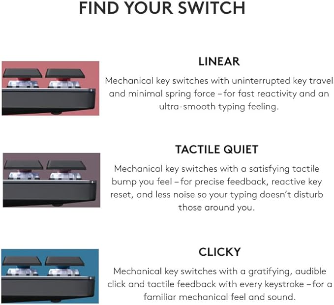 Logitech MX Mechanical Wireless Illuminated Performance Keyboard, Clicky Switches, Backlit Keys, Bluetooth, USB-C, macOS, Windows, Linux, iOS, Android, Metal