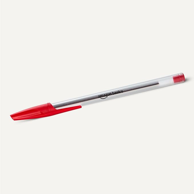 Amazon Basics Ballpoint Pens, Medium Point 1.0mm, Red Ink, 12-Pack