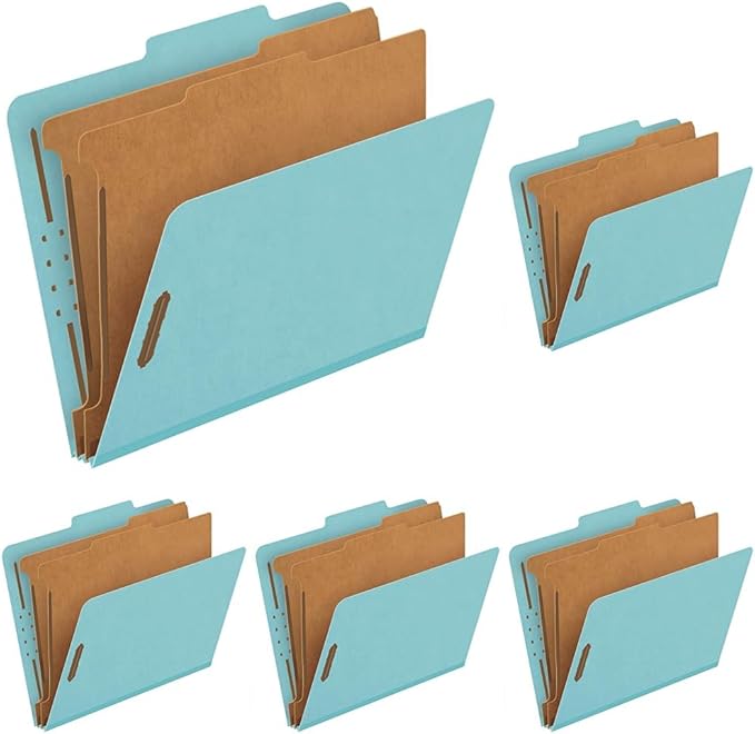 Pendaflex Recycled Classification File Folders, 2 Dividers, 2" Embedded Fasteners, 2/5 Tab Cut, Letter Size, Light Blue, Box of 10 (24030R) (Pack of 5)