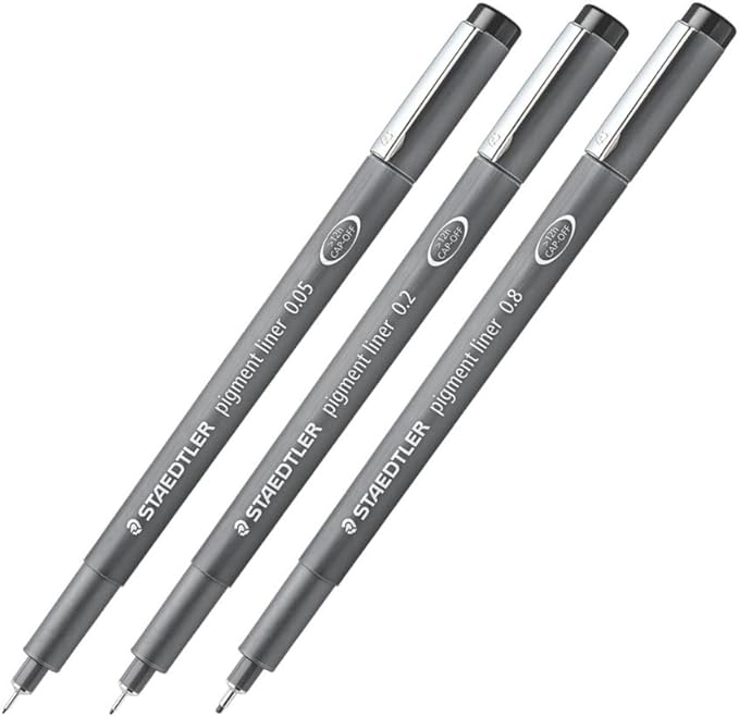 STAEDTLER Pigment Liner 10-Pack (10 sets of 3 pcs), Black, 3 Pens, Assorted Line Widths 0.05mm/0.2mm/0.8mm, 308-9SBK3, 30 Count