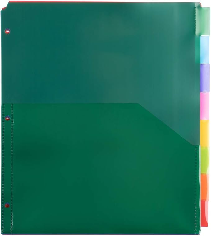 JAM PAPER Plastic Index 8-Tab Dividers w/Double Pockets - 9 3/4 x 11 1/2 - Assorted Multi-Color - 6 Packs of 8 Tabs/Set