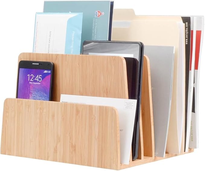 MobileVision Bamboo Desktop File Folder Organizer and Paper Tray, 7 Slots