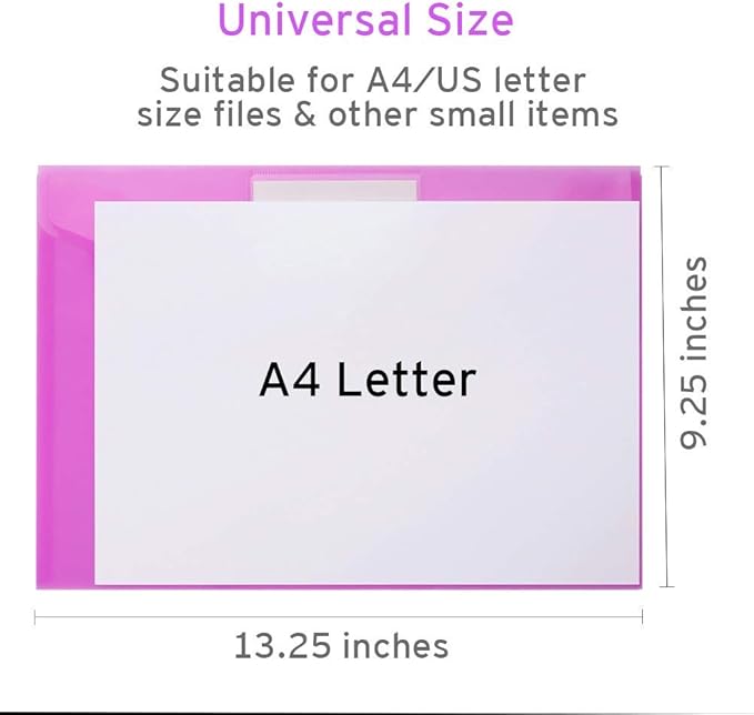 Sooez 28 Pack Folders Plastic Envelopes, Clear Plastic File Folder for Document, Letter A4 Size Poly File Envelopes with Label Pocket, Snap Button for Home Work Office Organizer, 9 Assorted Colors