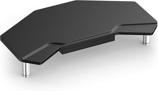 Monitor Stand Riser Black,Plane Wing-Shaped Sturdy Computer Stand Ergonomic Desk Organizer Riser Wood Monitor Stand with Drawer for Laptop, Computer,16.5 Inch
