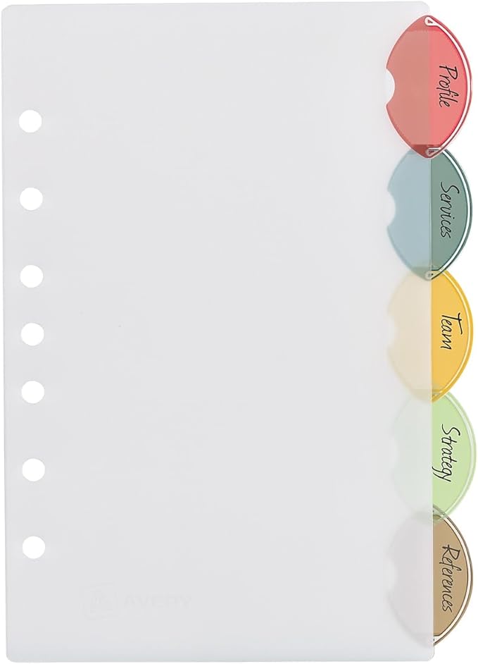Avery 11118 Mini Dividers, 5/ST, 5-1/2-Inch x8-1/2-Inch, 7-Hole Punch, Multi
