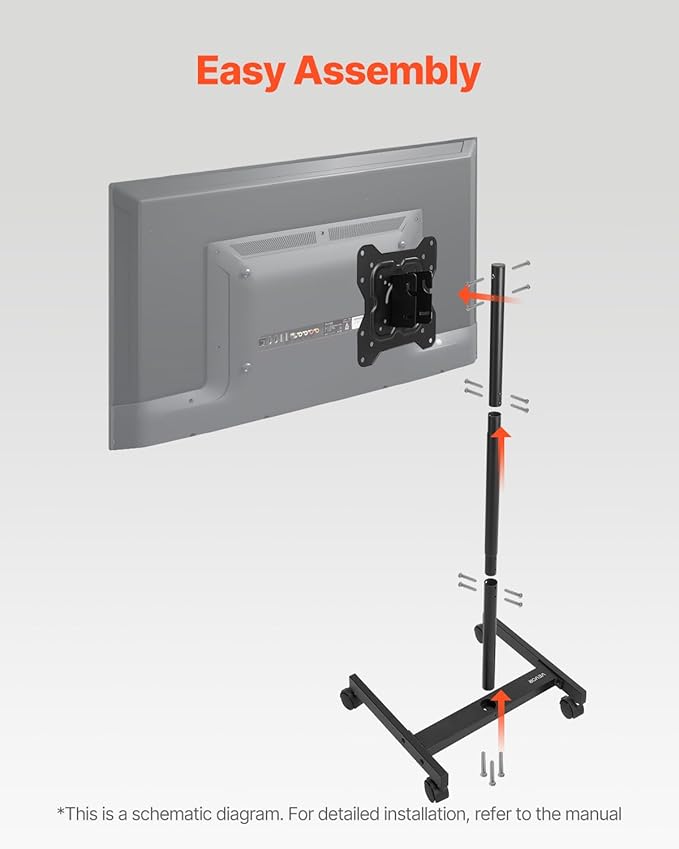 VEVOR Rolling TV Stand, Mobile TV Cart for 17-55 Inch Screens, Portrait to Landscape, Portable TV Stand with Wheels Holds up to 44 lbs for Living Room, Bedroom, Office, Outdoor, Max VESA 200x200mm