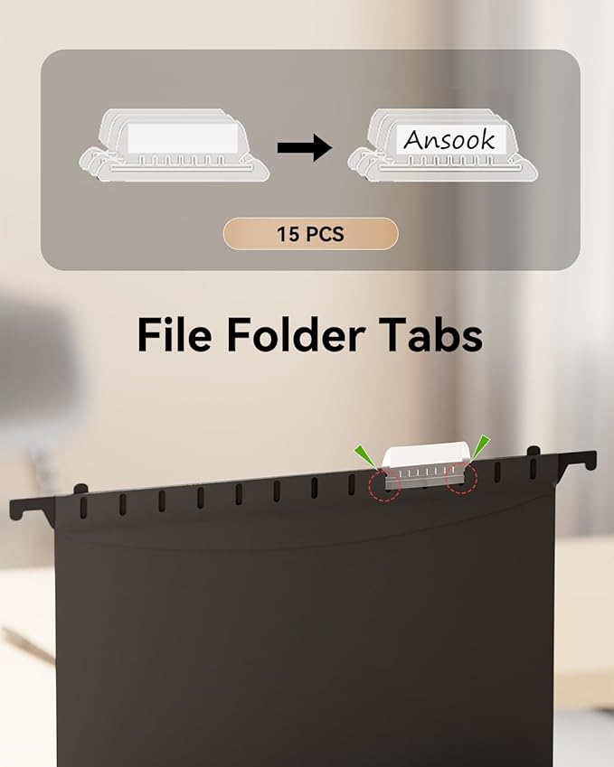 Ansook Plastic Legal Size Hanging File Folders,12 Pack Extra Capacity File Folders Hanging with Tabs,Heavy Duty 1" Expandable Legal Filing Cabinet Folders,File Frame Hanging File Organizer