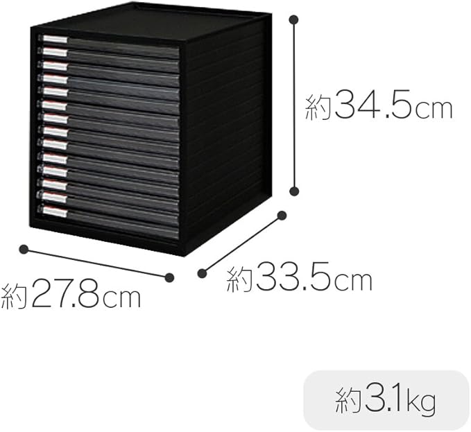 Iris Ohyama LCE-14S Ultra Shallow Type 14 Tiers A4 Letter Case, Stackable Up to 3 Tiers, Index Stickers, Drawer, Office Storage, Desk, Document Case, Storage Case, Envelopes, Clear, Storage, Tabletop,