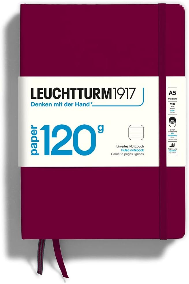 LEUCHTTURM1917 - 120G Special Edition - Medium A5 Ruled Hardcover Notebook (Port Red) - 203 Numbered Pages with 120gsm Paper