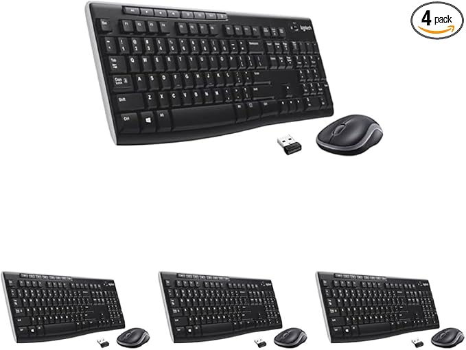 Logitech MK270 Wireless Keyboard and Mouse Combo for Windows,2.4 GHz,8 Multimedia Keys,PC,Laptop,Wireless Keyboard Compact Mouse Combo - Black,(Pack of 4)