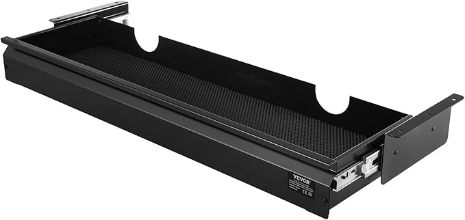 VEVOR Under Desk Drawer Slide Out, 33inch Under Desk Mounted Pull-out Drawer Attachment, Hidden Under Counter Drawers for office Home Sit Stand Workstation, Black
