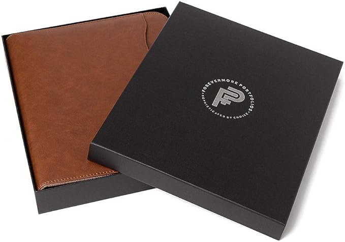 Forevermore Portfolios Padfolio Binder - Professional Faux Leather Travel Organizer Pouch for Tablet, Documents, Presentation Folders, Zipper Closure, Removable 3-Ring Notepad - Brown