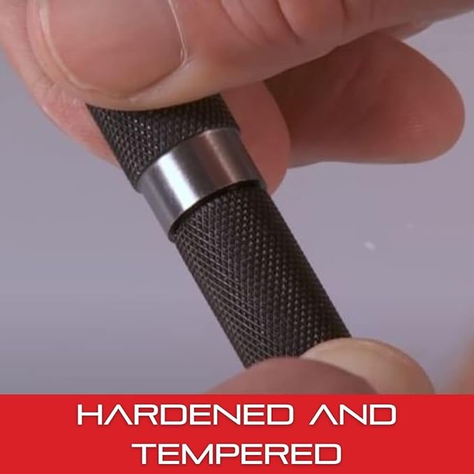 Starrett Steel Center Punch with Square Shank and Knurled Finger Grip - Hardened and Tempered, 3-3/4" Length, 3/32" Diameter Tapered, 3/8" Square Thickness - 264C