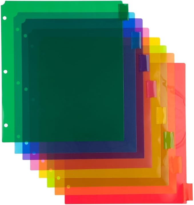 JAM PAPER Plastic Index Tab Dividers - 8-Tab - 9 3/4 x 11 1/2 - Multicolor - 2 Sets of 8 Tabs/Pack
