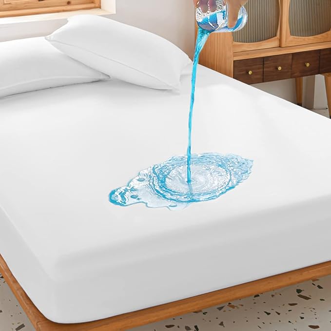 King Waterproof Mattress Protector Deep Pocket Mattress Cover, Soft Breathable Mattress Pad, Fitted Noiseless Waterproof Bed Cover Stretch to 25"