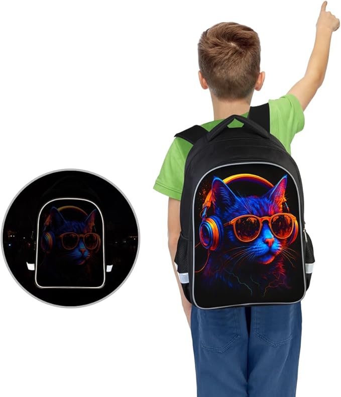 School Backpack for Boys 17" Boys Backpack for Kids Children Teens Elementary Middle School - Students Bookbag Ages 6-18 Travel Back Pack Cat