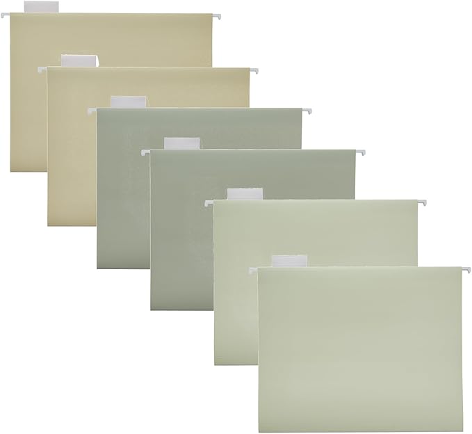 6 Pack Hanging Folder File Cabinet Organizer Letter Size 1/5 Cut Adjustable Label Decoration Home Office School Classroom, Green