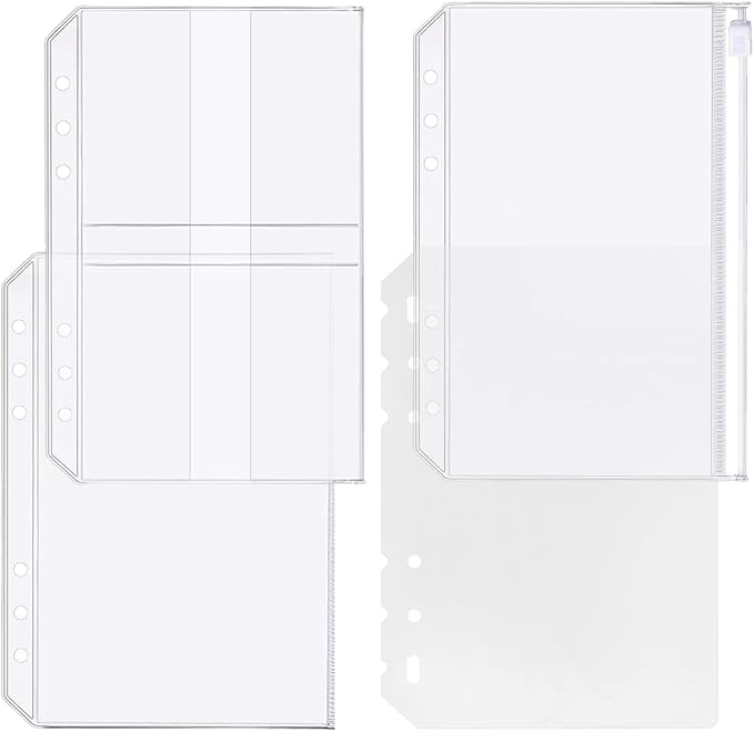 4 Pack A5 6 Hole Binder Accessory Combo Set - Binder Divider, Pocket, Zipper Folder, Name Card Holder for Personal Organiser