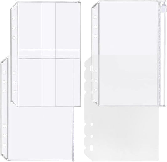 4 Pack A5 6 Hole Binder Accessory Combo Set - Binder Divider, Pocket, Zipper Folder, Name Card Holder for Personal Organiser