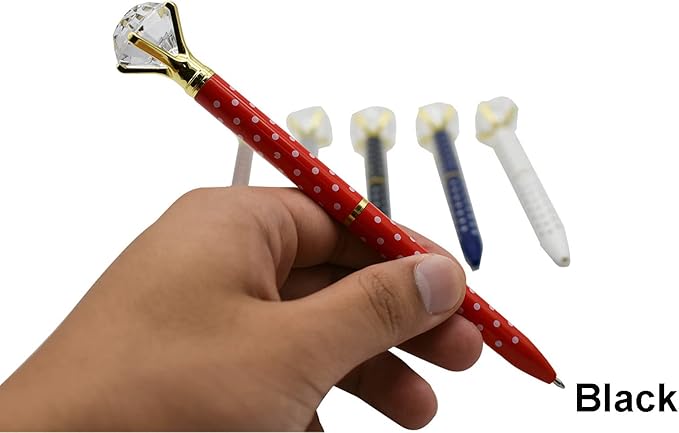 Maydahui 12 PCS Polka Dot Big Diamond Ballpoint Pens Retractable Bling Rhinestone Pen Beautiful Gem Pens 6 Color Black Ink for School Wedding