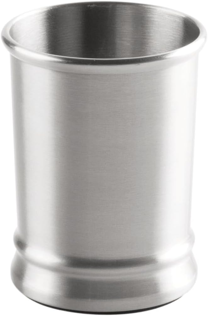 mDesign Modern Stainless Steel Bathroom Cup, Toothbrush Holder, Countertop Tumbler Cup for Rinsing and Drinking, Accessories and Makeup Brush Organizer for Vanity, Elwyn Collection, Brushed/Chrome