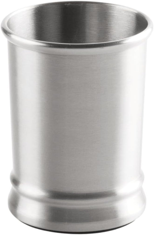 mDesign Modern Stainless Steel Bathroom Cup, Toothbrush Holder, Countertop Tumbler Cup for Rinsing and Drinking, Accessories and Makeup Brush Organizer for Vanity, Elwyn Collection, Brushed/Chrome