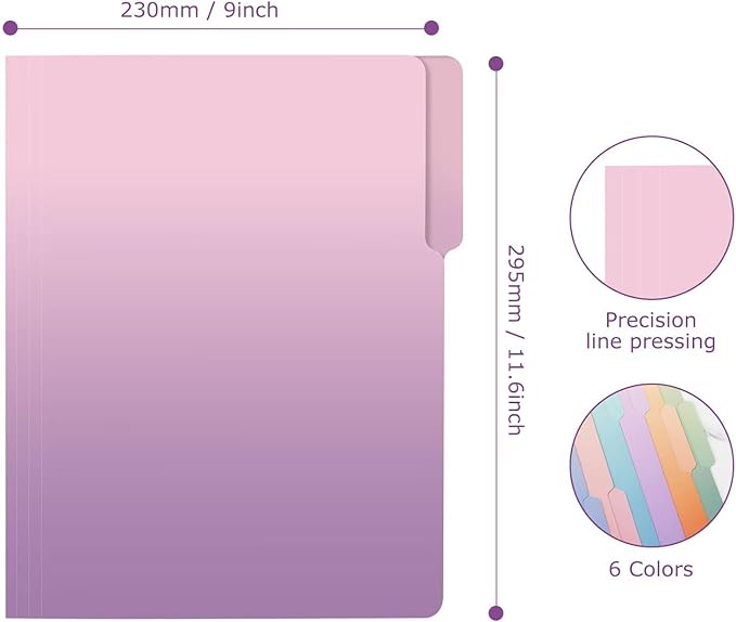 Ddaowanx Decorative File Folders Cute Colored File Folder,Letter Size File Folders for Documents,1/3-Cut Tabs,9 x 11.5 Inches,for Office,School,Home (12, Gradient)