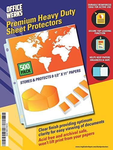 500 Pack Sheet Protectors 8.5x11, Heavy Duty Clear Plastic Sleeves for Paper & 3 Ring Binder, Top Loading Page Protectors with Reinforced 3-Hole Punch, Archival Safe - Office Werks