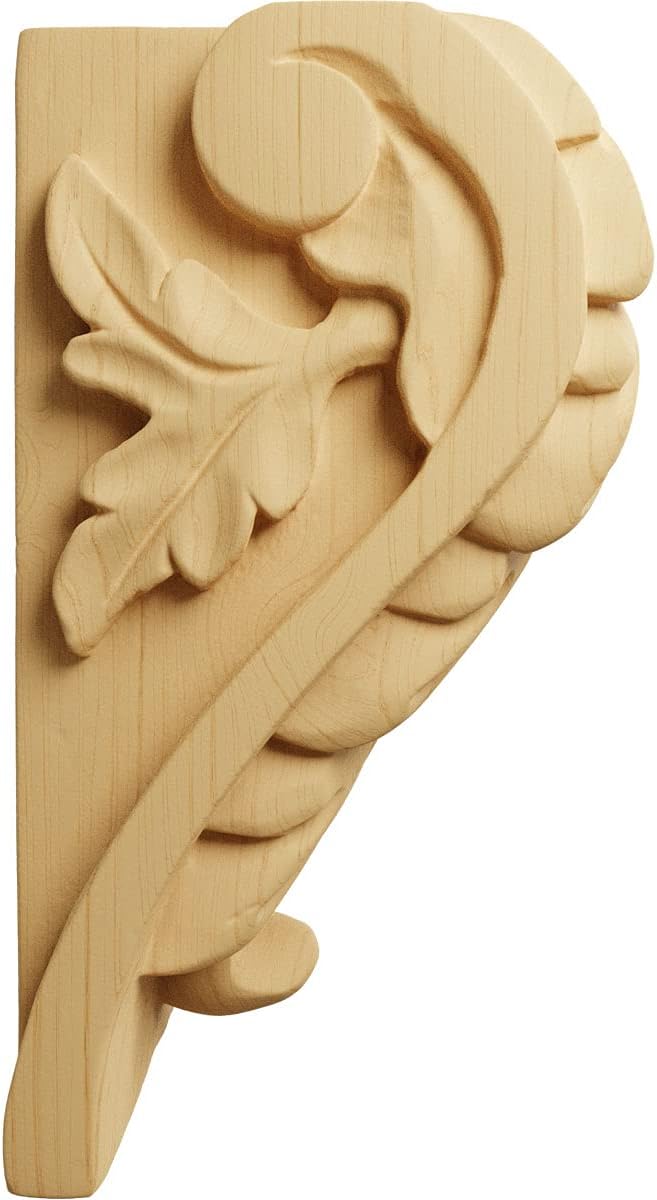Ekena Millwork CORW03X03X05BAAL Medium Acanthus Leaf Block Wood Corbels, 3 1/4"W x 2 3/4"D x 5"H, Alder