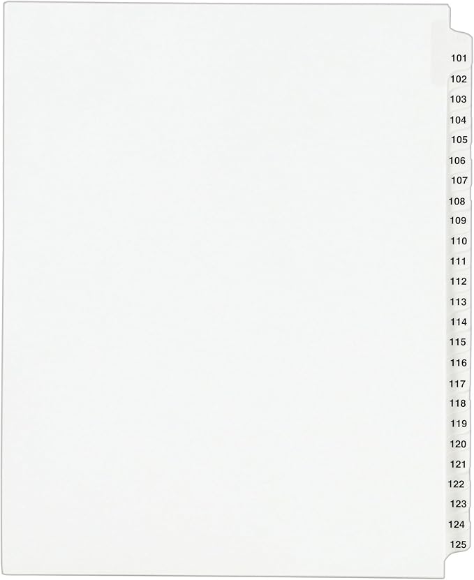 Avery Legal Dividers, Standard Collated Sets, 101-125 Tab Set (01334)