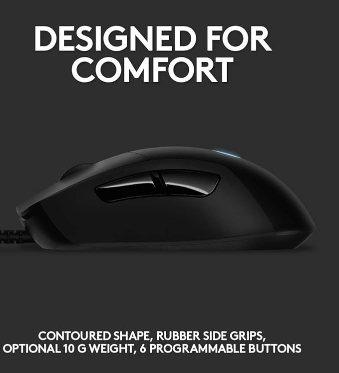 Logitech G403 Hero 25K Gaming Mouse, Lightsync RGB, Lightweight 87G+10G Optional, Braided Cable, 25, 600 DPI, Rubber Side Grips, Black
