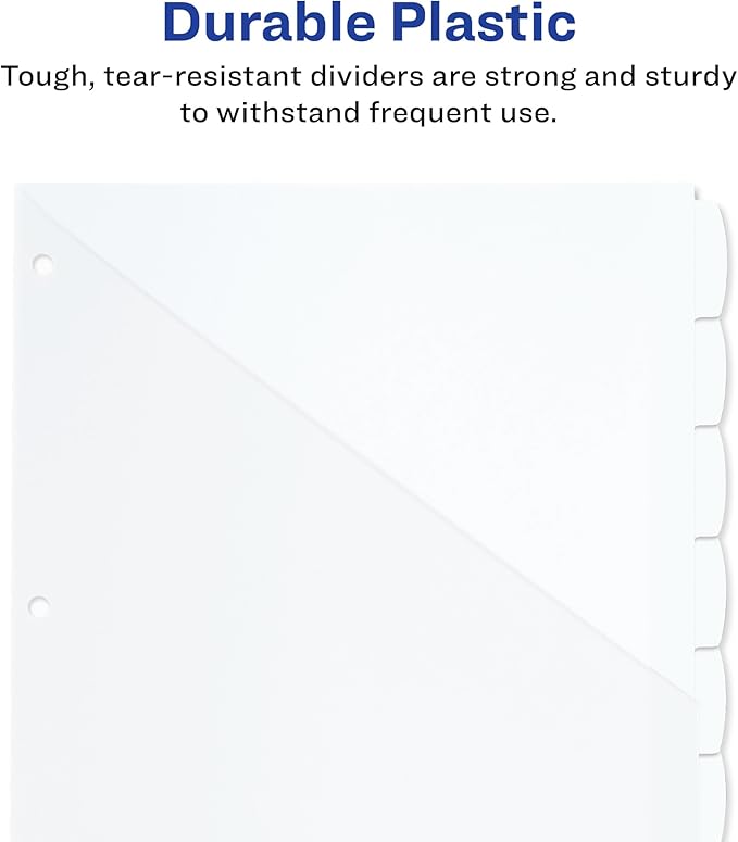 Avery Durable Plastic 8 Tab Write & Erase Dividers for 3 Ring Binders, Slash Pocket, Translucent White, Works with Sheet Protectors, 1 Set (16826)