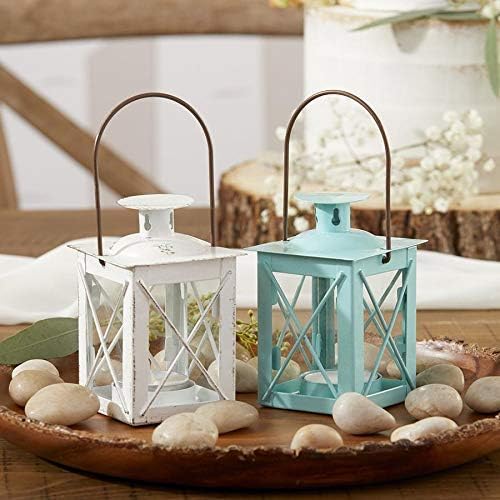 Kate Aspen Decorative Lanterns - Set of 2 - Luminous Distressed Metal Lantern Candle Holders for Wedding, Home Decor and Party - 4.5" H (6.5" H with Handle) – White