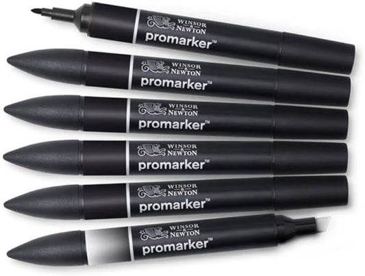 Winsor & Newton ProMarker Set, 6 Count, Blacks + Blender
