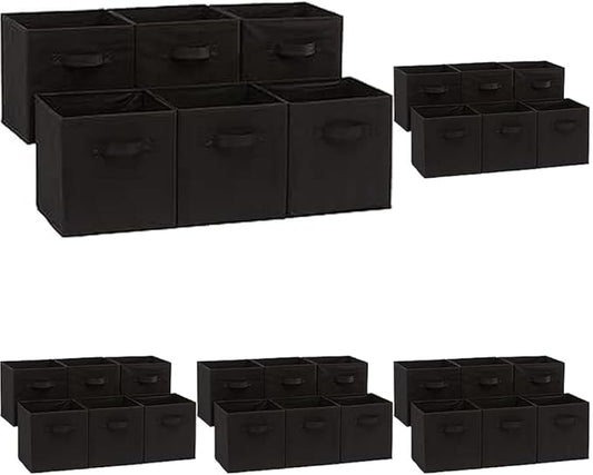 Amazon Basics Collapsible Fabric Storage Cubes Organizer with Handles,Sturdy,Black,10.5-x-10.5-x-11-inch,6 Count (Pack of 5)