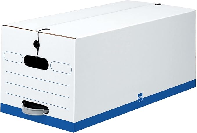 Office Depot® Brand Quick Set-Up Storage Boxes With String & Button Closure, Letter, 24" x 12" x 10", 60% Recycled, White/Blue, Pack Of 12