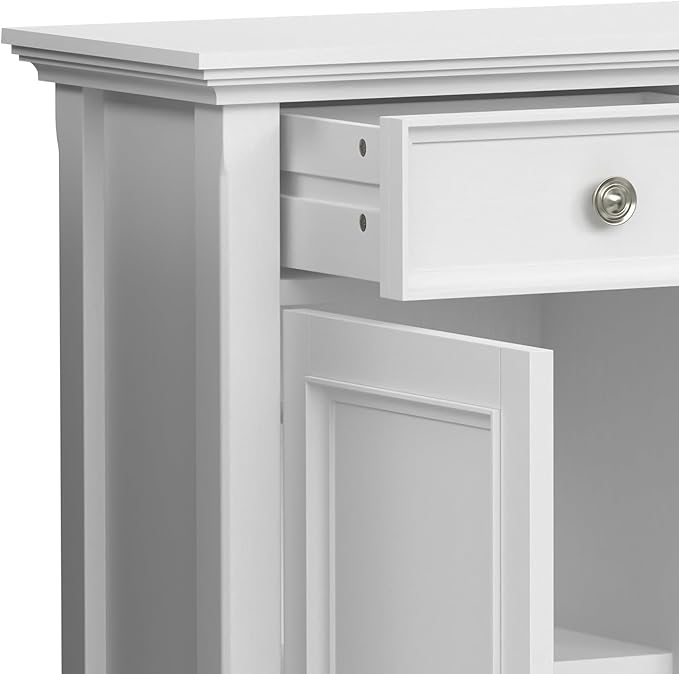 SIMPLIHOME Amherst 36-inch Wide Transitional-Style Storage Cabinet in White with Drawers and Adjustable Shelves for Entryway or Living Room
