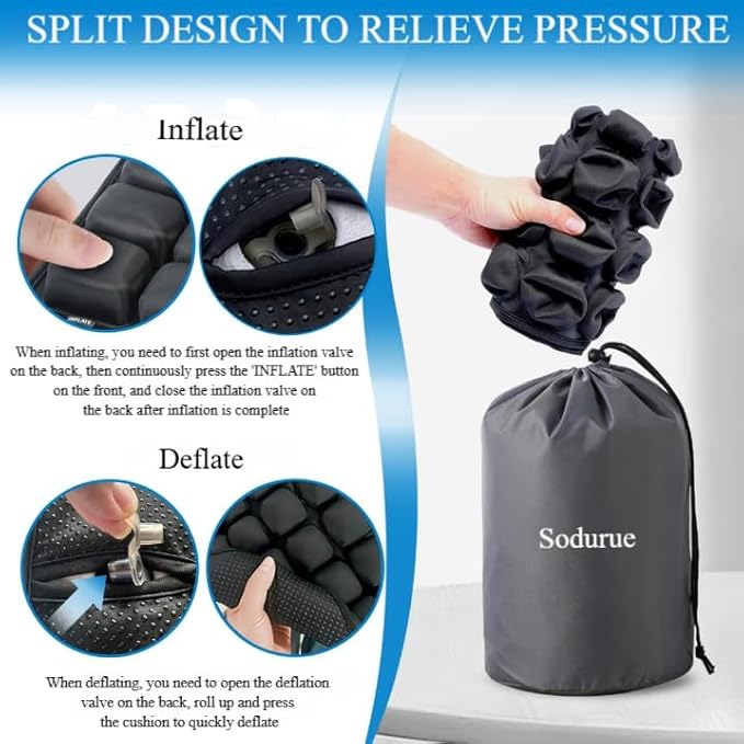 Sodurue Travel Cushion Airplane Seat,Airplane Seat Cushion for Long Flights,Press Type Air Inflatable Wheelchair Seat Cushion,49 Airbags,for Car,Office,Stadium,Ergonomic Comfort Support,Heavy Duty